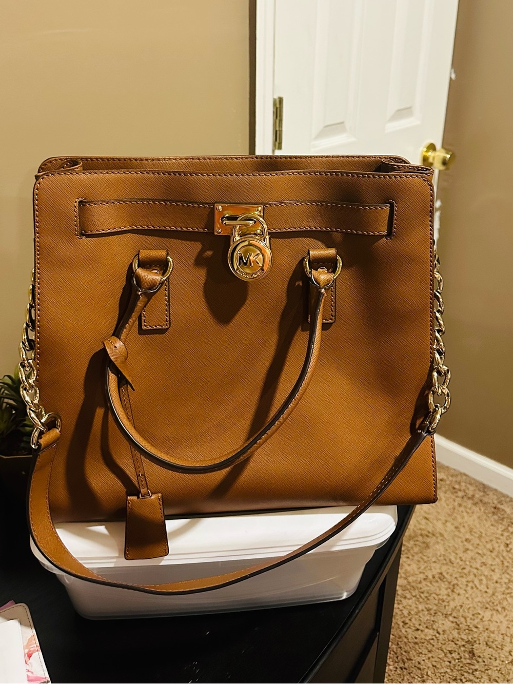 Michael Kors Cognac Saffiano Leather Tote with Gold Hardware